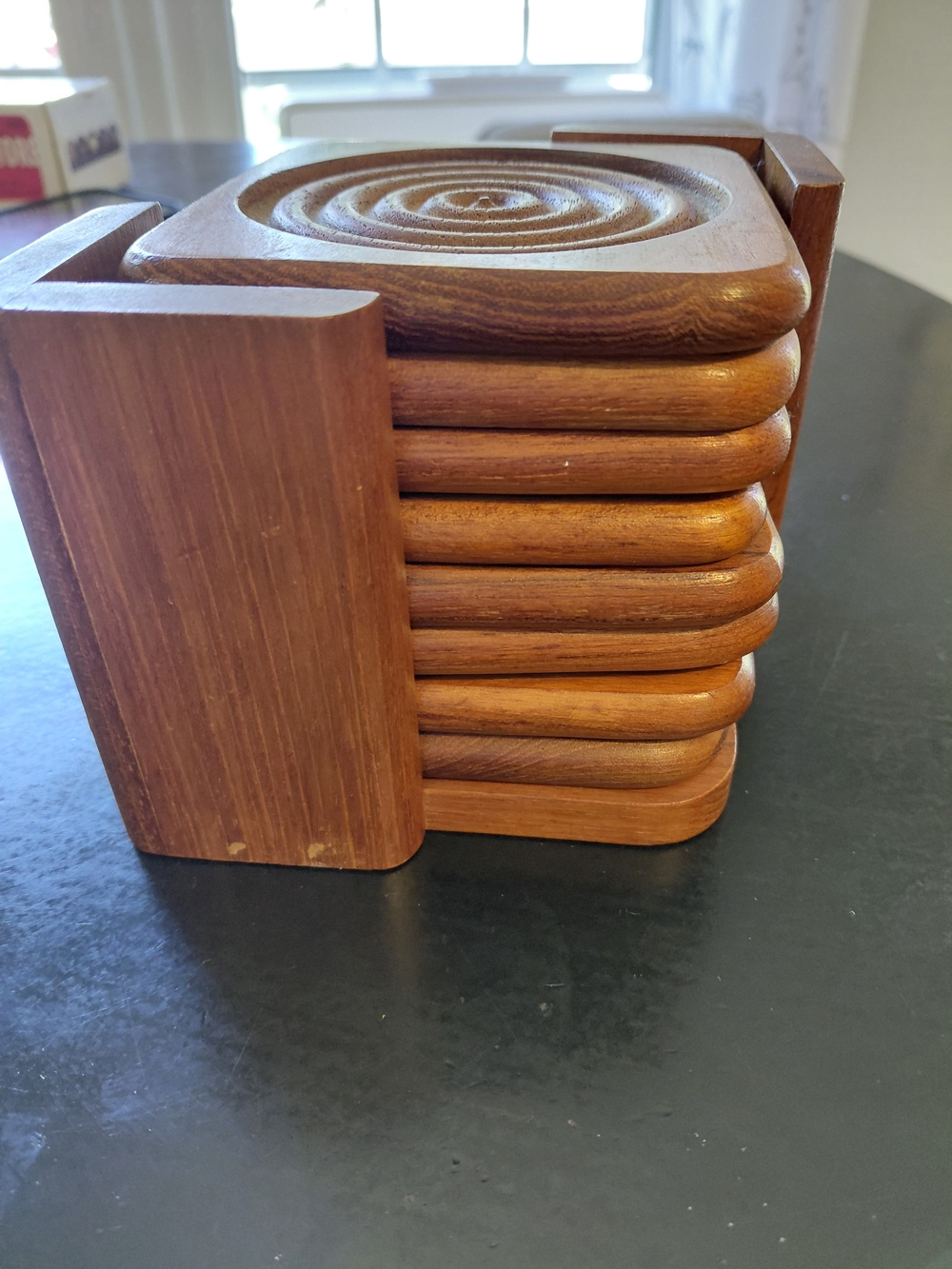 Vintage Teakwood Coasters with Holder - Set Of 8